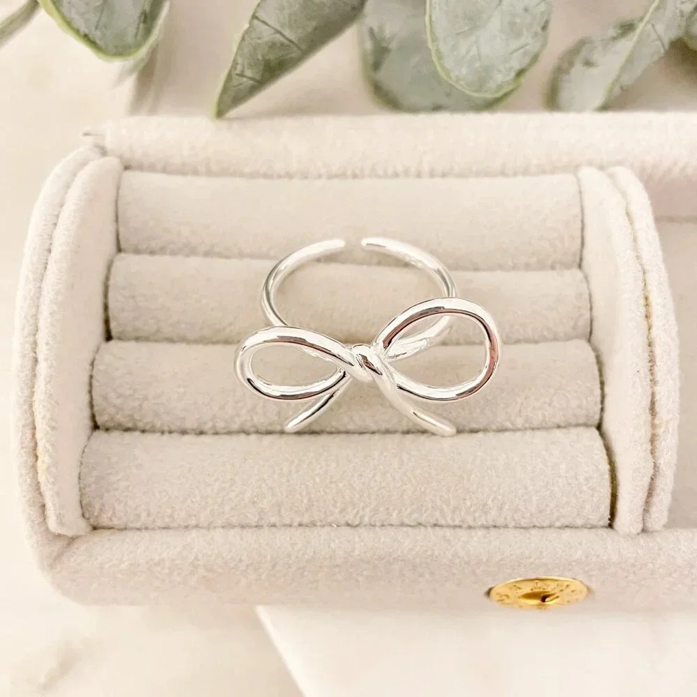 925 Sterling Silver Large Bow Ring Silver Statement Ring Ribbon Ring Bow Ring